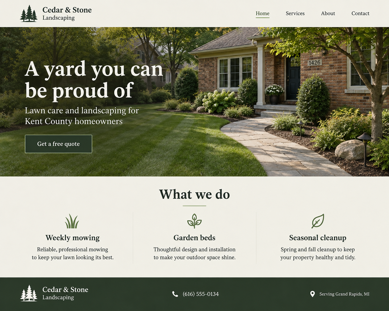Concept homepage mockup for a local landscaping service